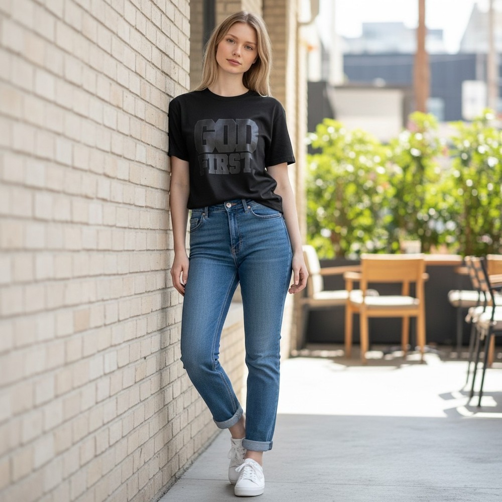 PFR New York God First Graphic Tee Women Large Black Cotton Short Sleeve Shirt